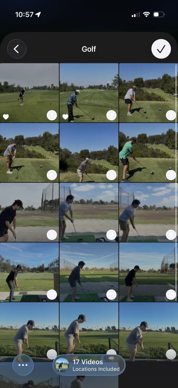 Comet’s video picker with 17 golf videos selected